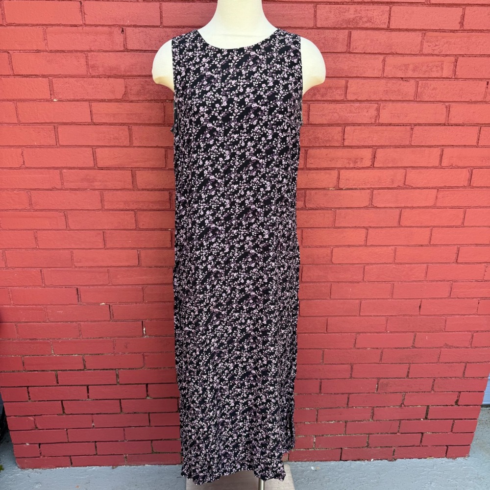 Studio JPR Womens 12 Black Purple Floral Sleeveless Maxi Dress 90s Grunge Y2K